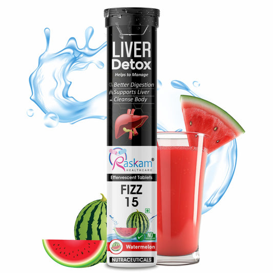 Raskam Liver Detox Effervescent – Plant-Based Detox with 9 Ayurvedic Herbs | Sugar-Free | Refreshing Watermelon Flavor | Drop, Fizz, Sip | Fizz 15 Tablets