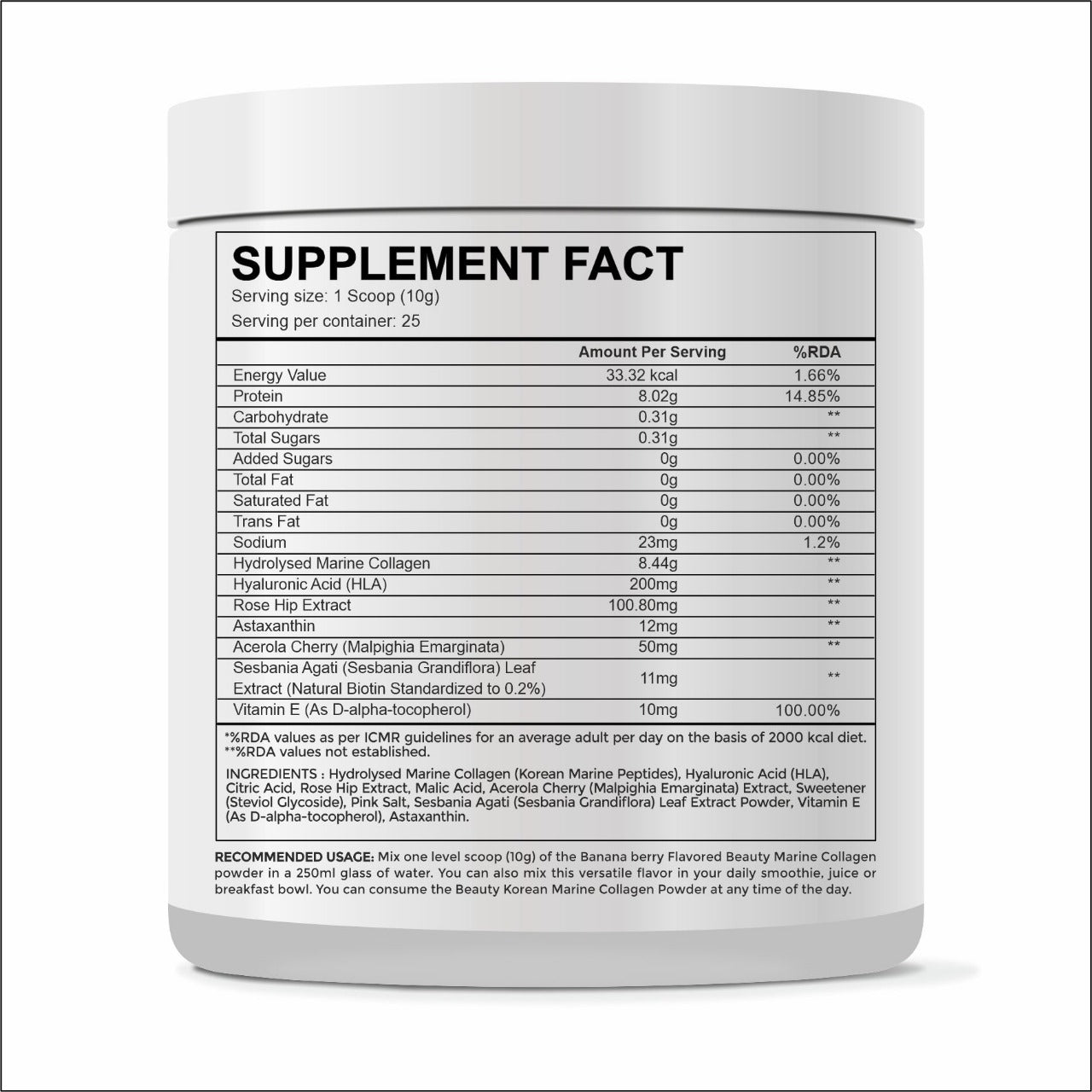 Raskam Beauty Collagen Powder for Men & Women | Collagen Powder with Biotin, Vitamins C & E for Hair, Nails, Skin Radiance & Anti-Aging Flav- Banana Berry (100gm , 250 gm)