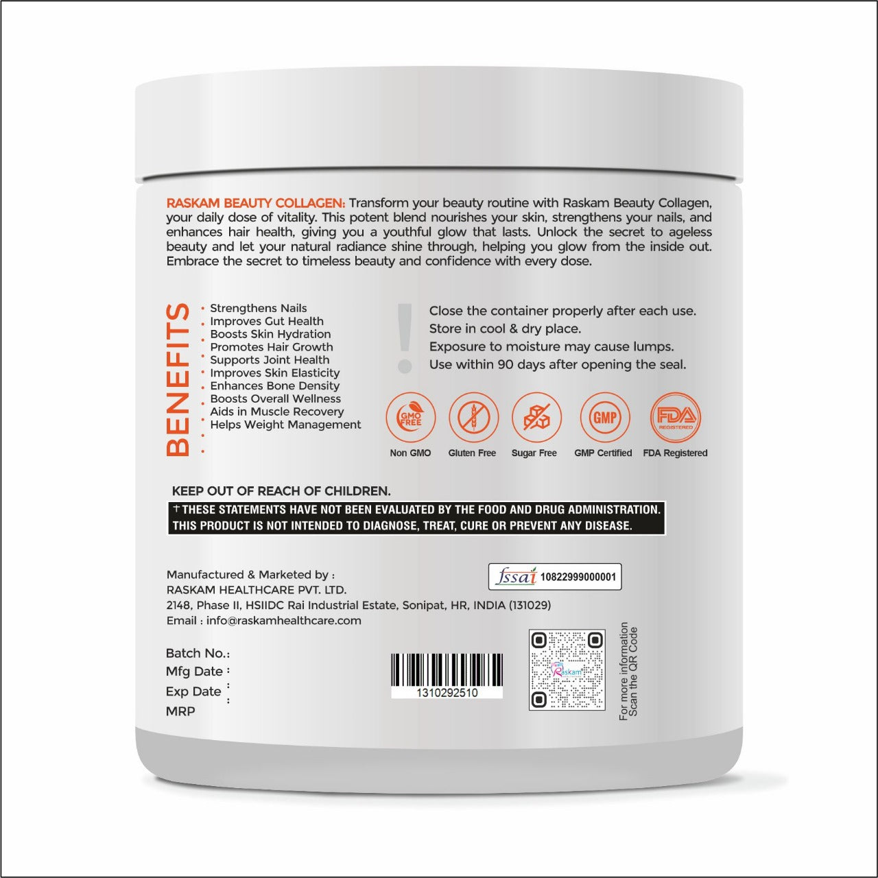 Raskam Beauty Collagen Powder for Men & Women | Collagen Powder with Biotin, Vitamins C & E for Hair, Nails, Skin Radiance & Anti-Aging Flav- Banana Berry (100gm , 250 gm)
