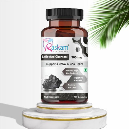 Raskam Activated Charcoal with Apple Cider Vinegar | Helps in Digestion, Bloating, Liver & Kidney Detox | 100 Veg Capsules