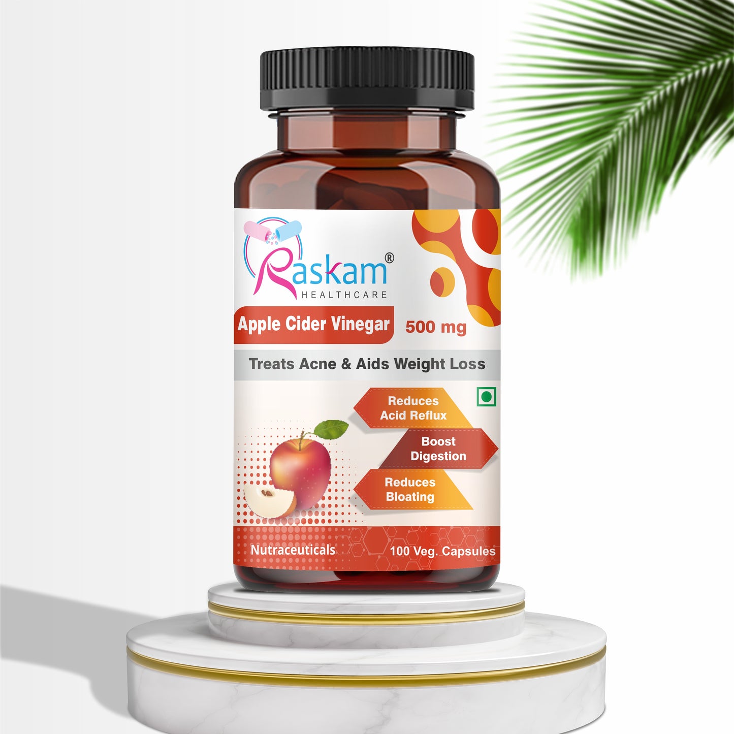 Raskam Apple Cider Vinegar- 100 Capsules- Easy Digestion & Weight Management