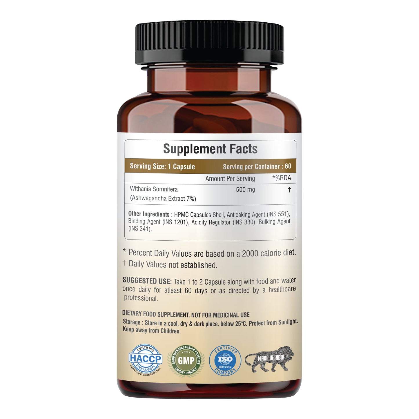 Raskam Ashwagandha - 60 Veg Capsules Boost Energy, Strength, Stamina | Helps Anxiety & Stress Relief For Men & Women