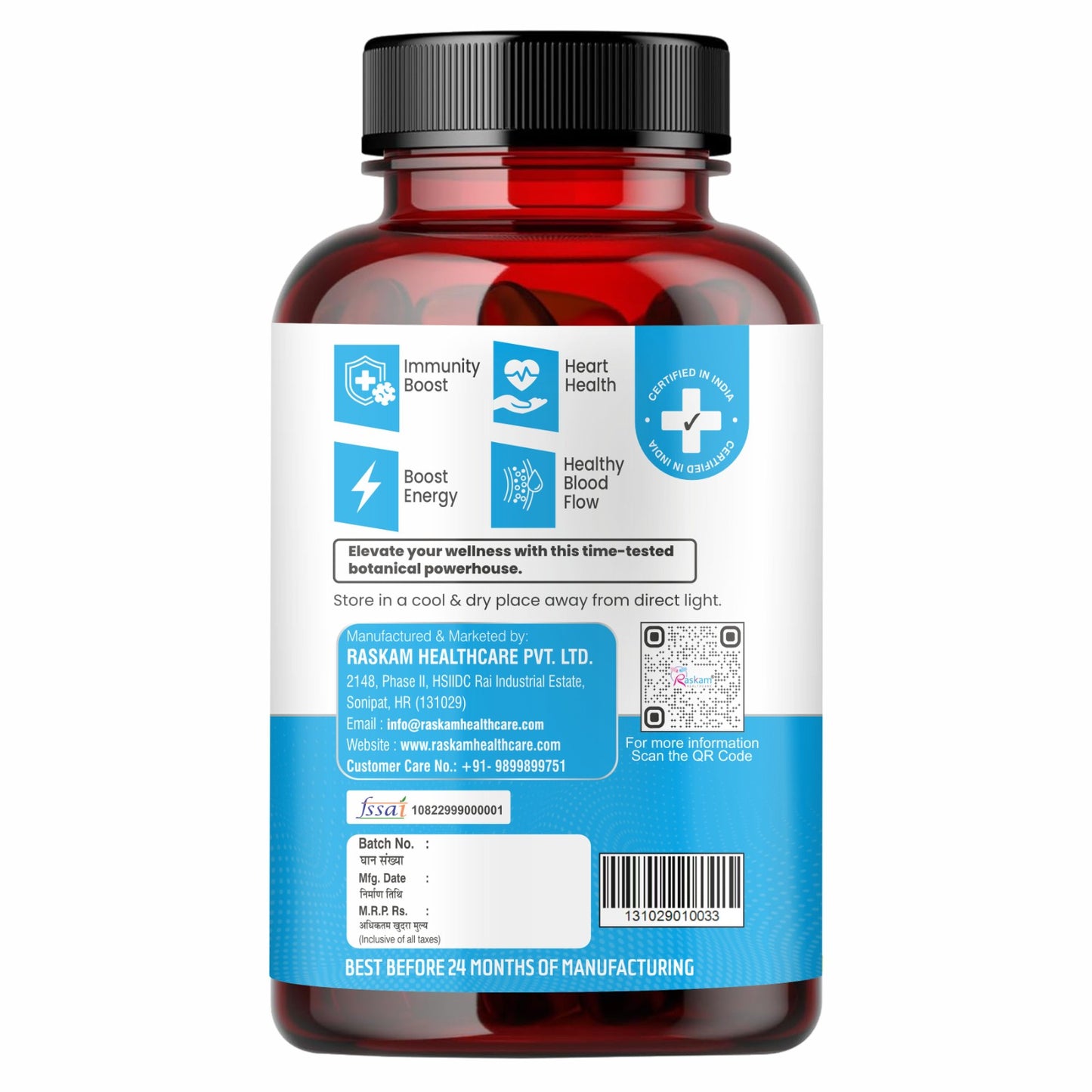 Raskam NMN 500mg capsules | Ultra-Pure 99% NMN for Longevity & Anti-Aging | NAD+ Boost, Cellular Energy & DNA Repair Support