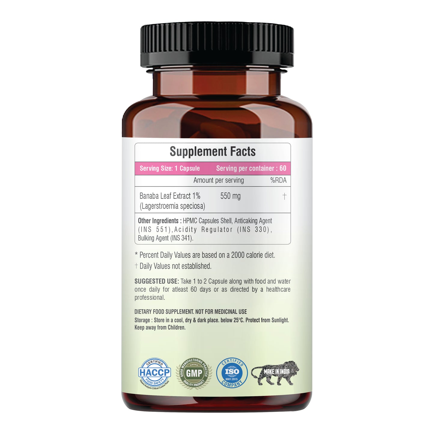 Raskam Banaba Leaf Extract 60- Veg Capsules (Non-GMO & Gluten Free) - Supports Healthy Blood Sugar Levels