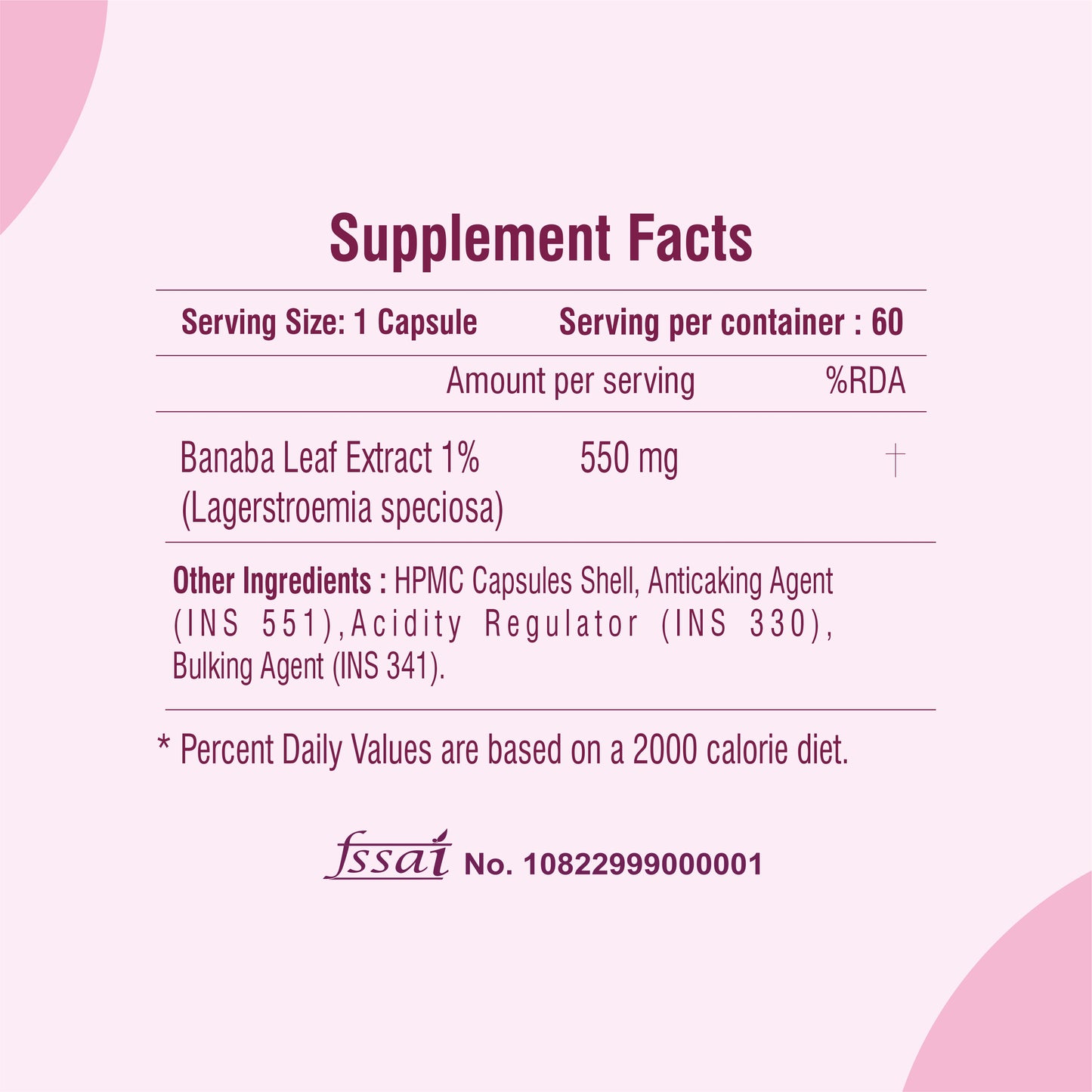Raskam Banaba Leaf Extract 60- Veg Capsules (Non-GMO & Gluten Free) - Supports Healthy Blood Sugar Levels