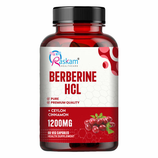 Raskam Healthcare Berberine HCL 1200mg with Ceylon Cinnamon, 60 Vegetarian Capsules, Dietary Supplement