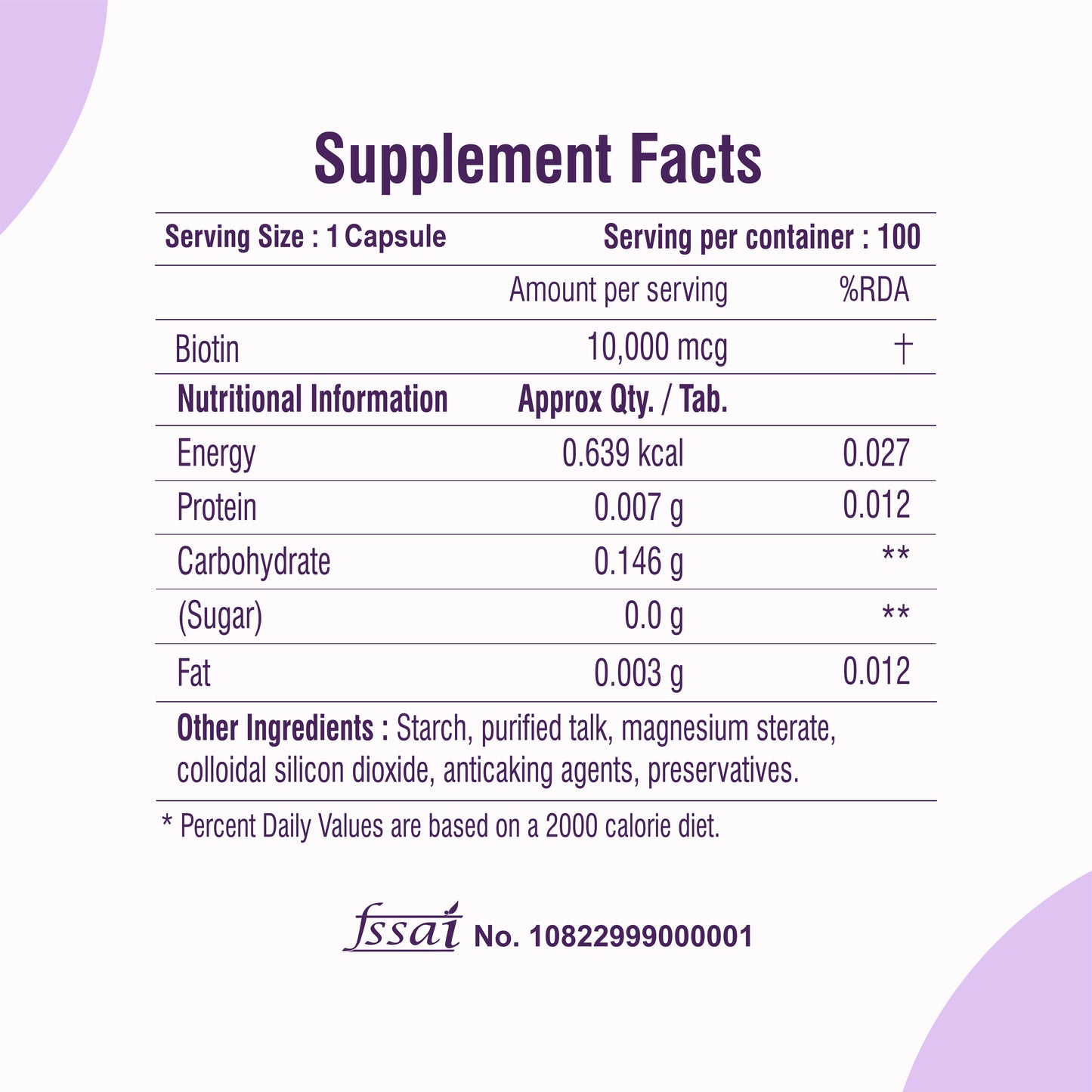 Raskam Biotin - 100 Veg Capsules - Hair Growth, Strong Hair and Glowing Skin, Fights Nail Brittleness