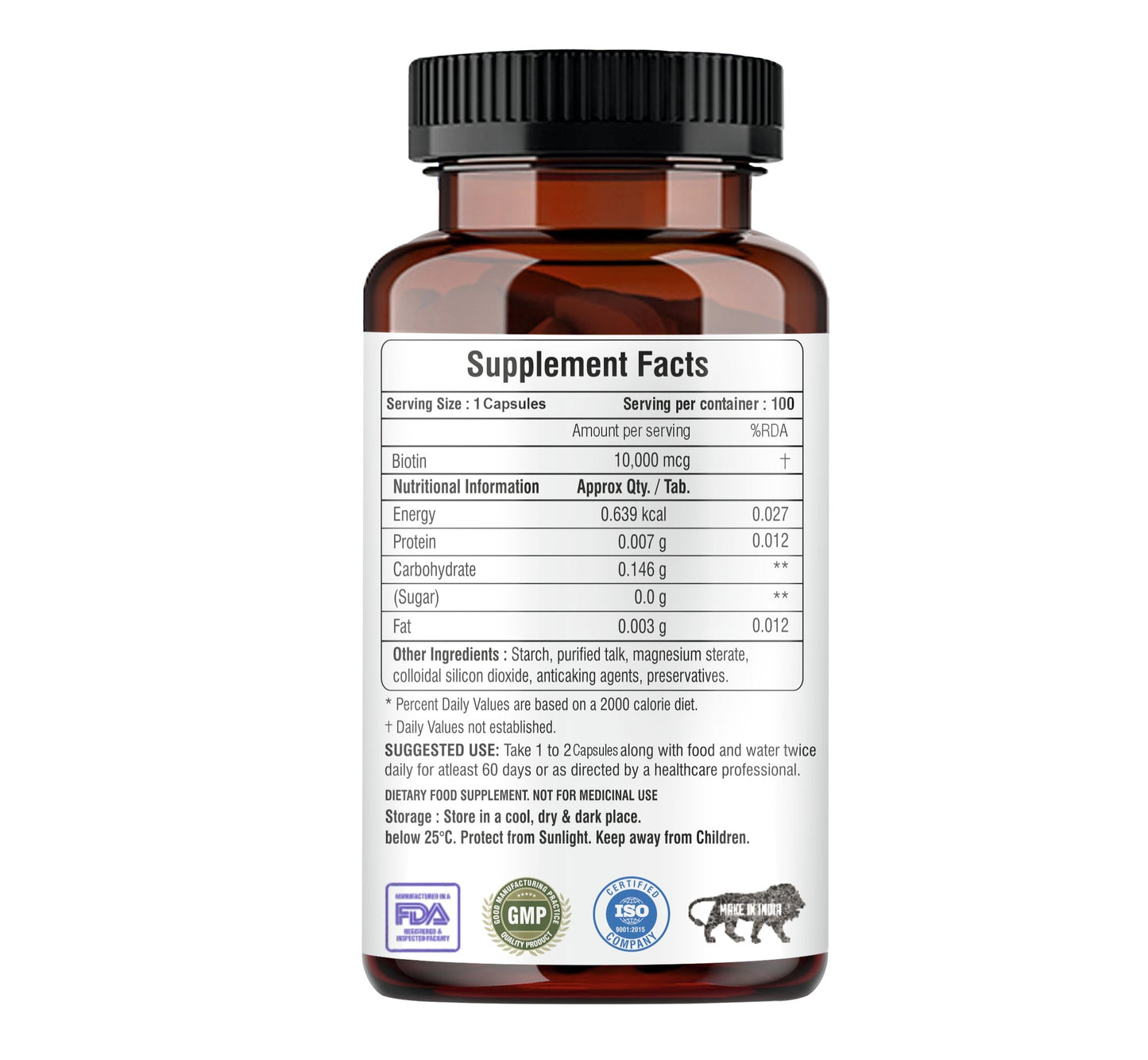 Raskam Biotin - 100 Veg Capsules - Hair Growth, Strong Hair and Glowing Skin, Fights Nail Brittleness