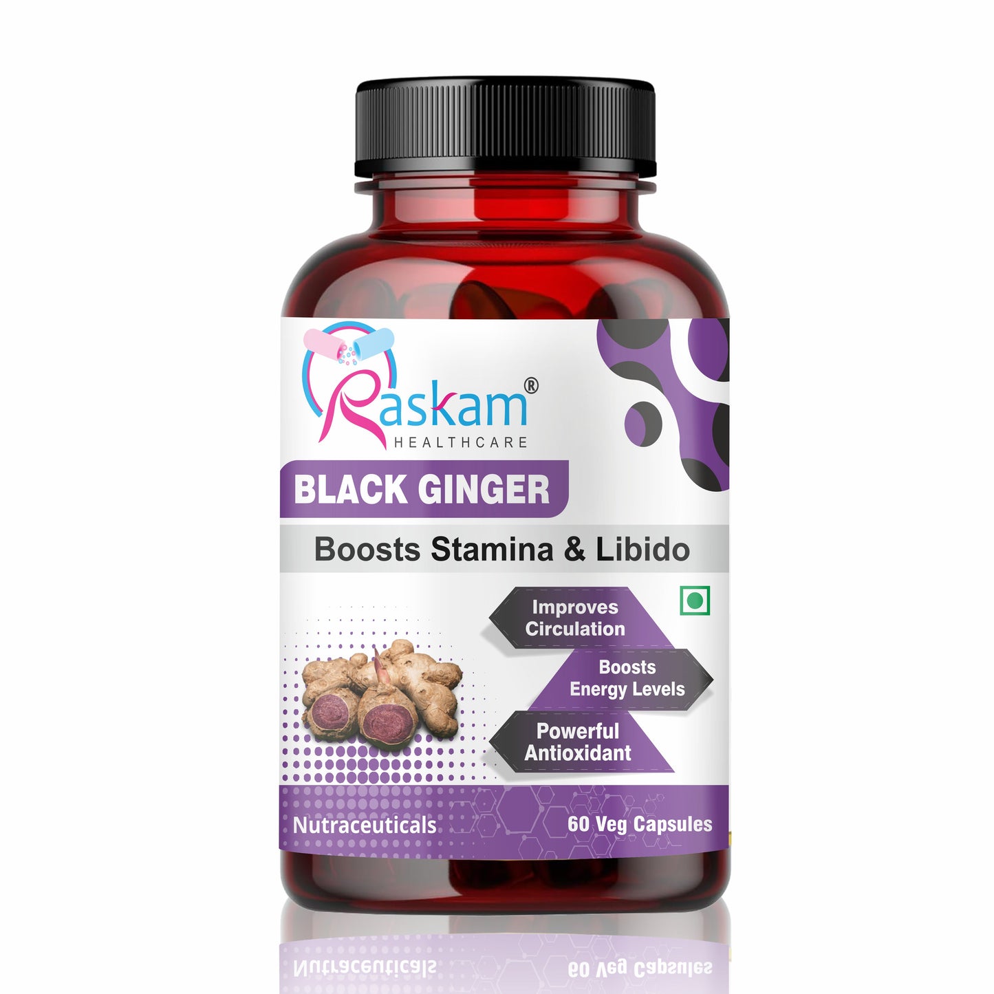 Raskam Black Ginger- 60 Capsules for Men & Women | Energy Boost, Anti-Inflammatory Properties