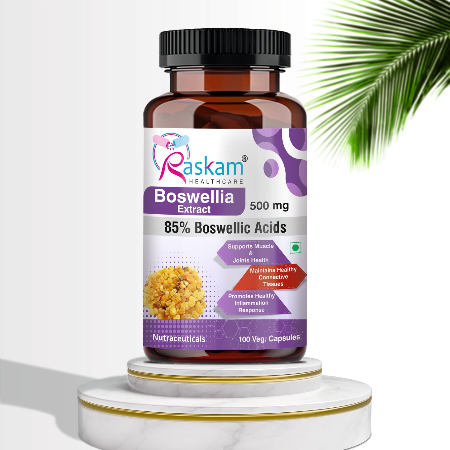 Raskam Boswellia Serrata Extract- 100 Veg Capsules - High Potency Joint Support