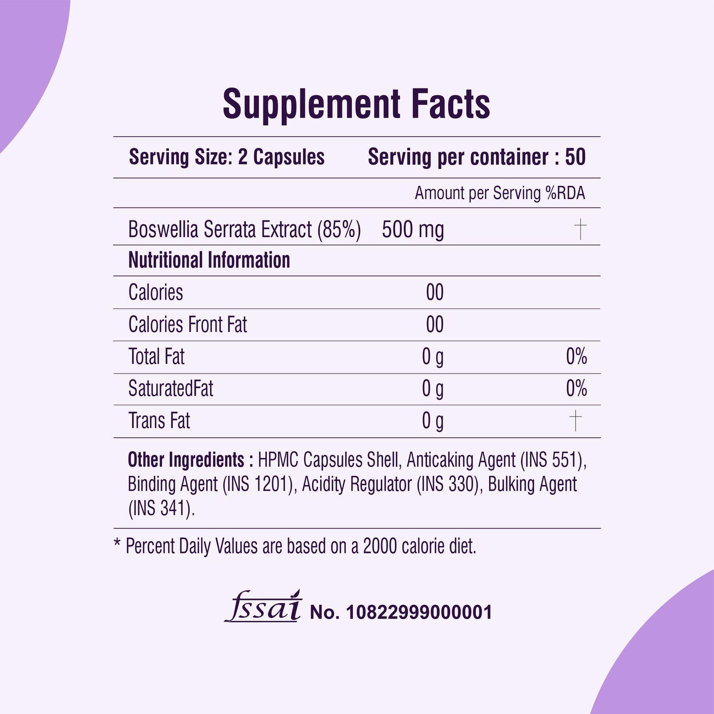 Raskam Boswellia Serrata Extract- 100 Veg Capsules - High Potency Joint Support