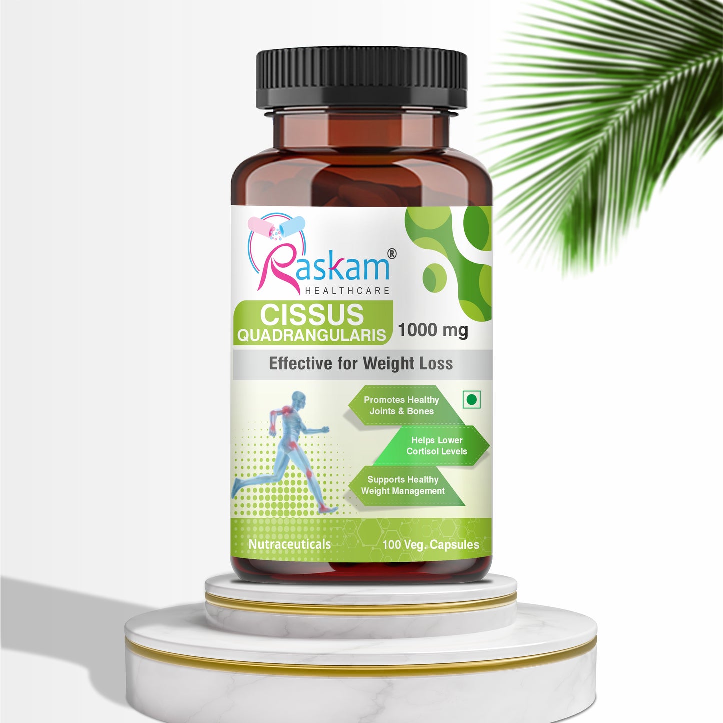 Raskam Cissus Quadrangularis Extract 1000mg - 100 Veg Capsules- Bone & Joint Wellness