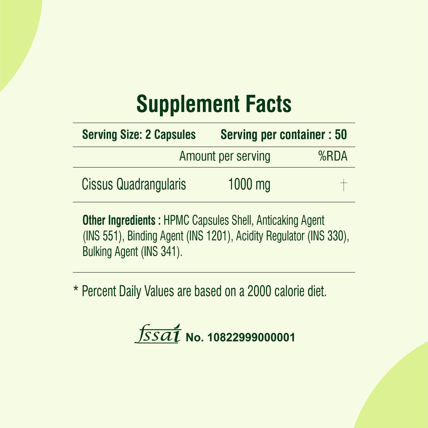 Raskam Cissus Quadrangularis Extract 1000mg - 100 Veg Capsules- Bone & Joint Wellness