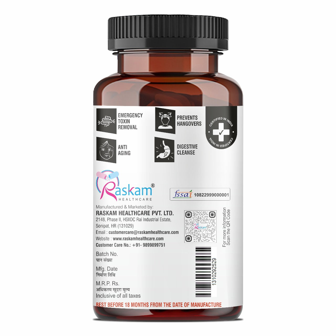Raskam Activated Charcoal with Apple Cider Vinegar | Helps in Digestion, Bloating, Liver & Kidney Detox | 100 Veg Capsules