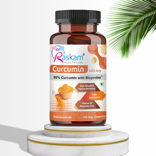 Raskam Curcumin - 100 Capsules- 95% Curcuminoids - Higher Absorption- Antioxidant & Anti-inflammatory Supplement - For Skin, Joint Support, Boosts Immune System