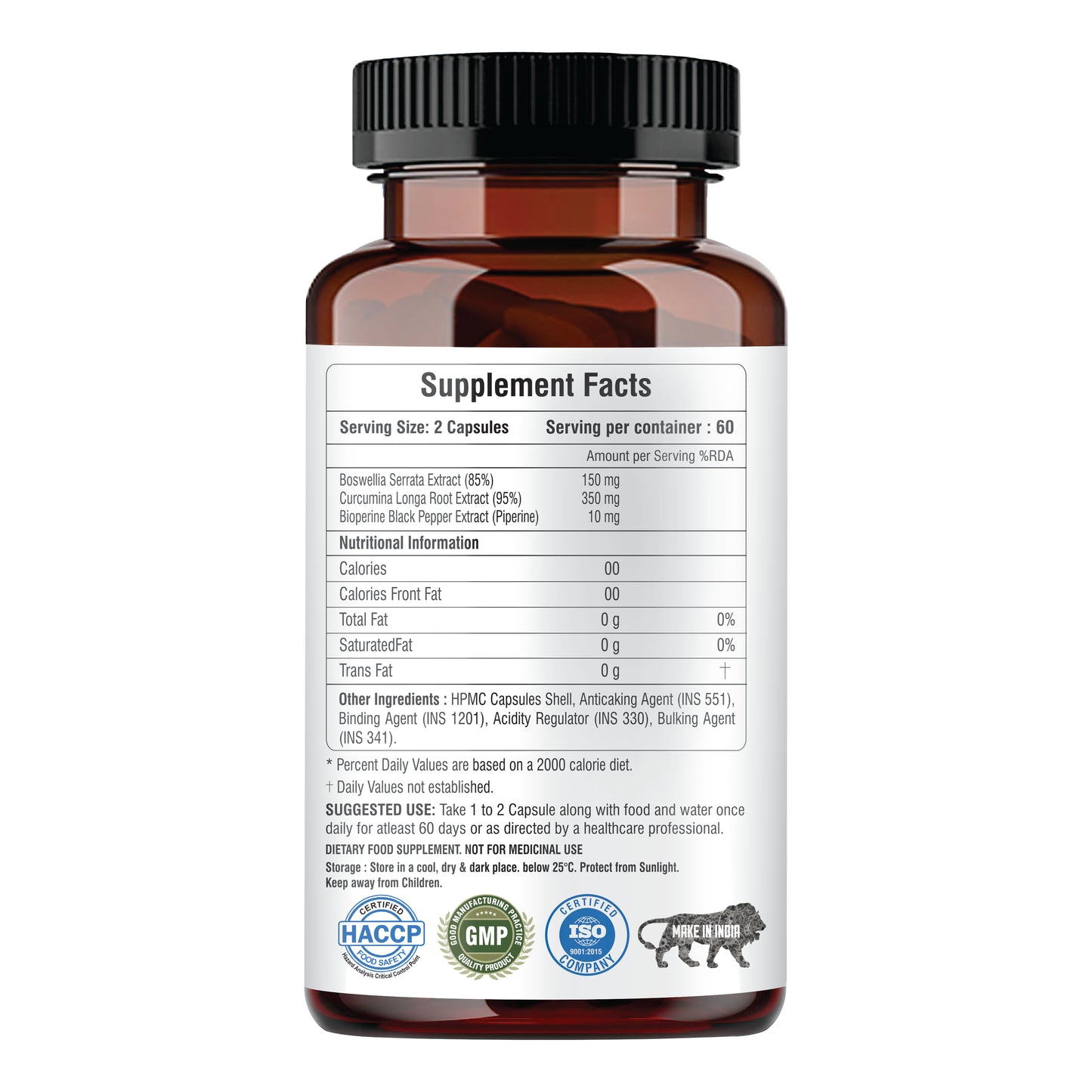 Raskam Curcumin Boswellia with Bioperine - 60 Veg Capsules For Bone and Joint Wellness