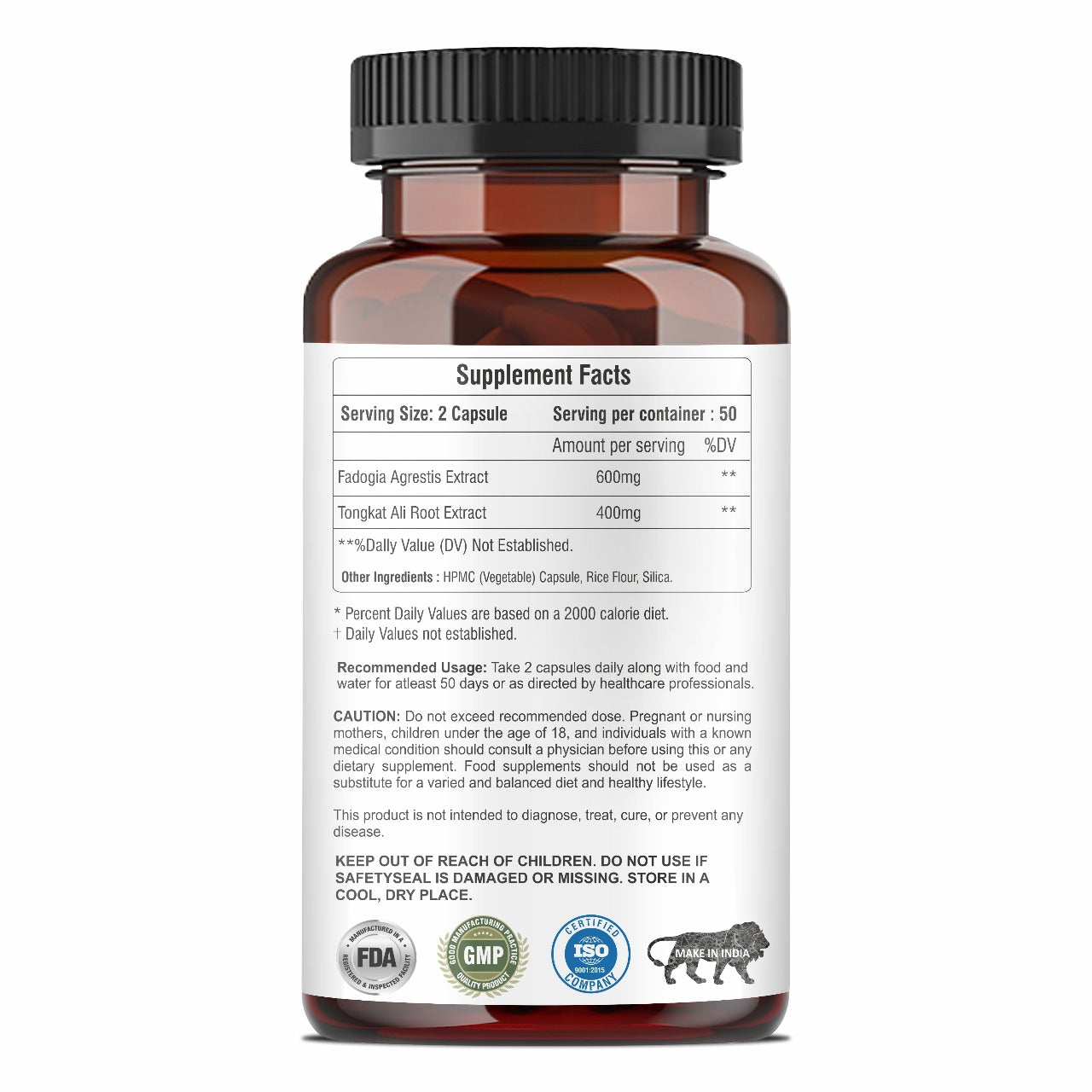 Raskam Fadogia Agrestis with Tongkat Ali Capsules, Maximum Strength, May Support athletic performance, stamina and stress tolerance, Vegan Friendly, 100 Capsules