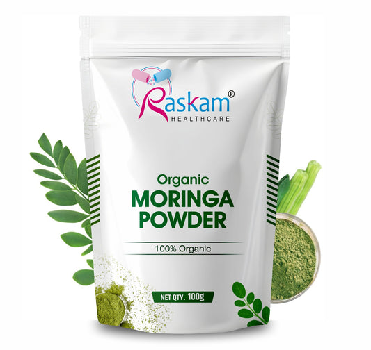 Raskam 100% Organic Moringa Powder - Moringa Oleifera  | Moringa Leaves Powder | Organic Moringa Powder  for Immunity, Digestion & Energy | Organic Super green for Vitality, Gut Health |Drumstick Leaves Powder - 100g