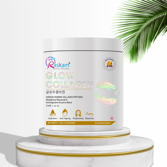 Raskam Glow Collagen Peptides Powder for Men & Women | Collagen Powder with Biotin, Vitamins C & E for Hair, Nails, Skin Radiance & Anti-Aging Flav- Mango Berry (100gm , 250 gm)