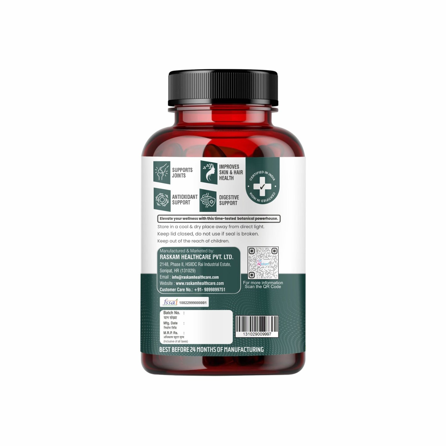 Raskam Glucosamine Chondroitin , MSM for Cartilage; Joint and Bone, 60 Capsules