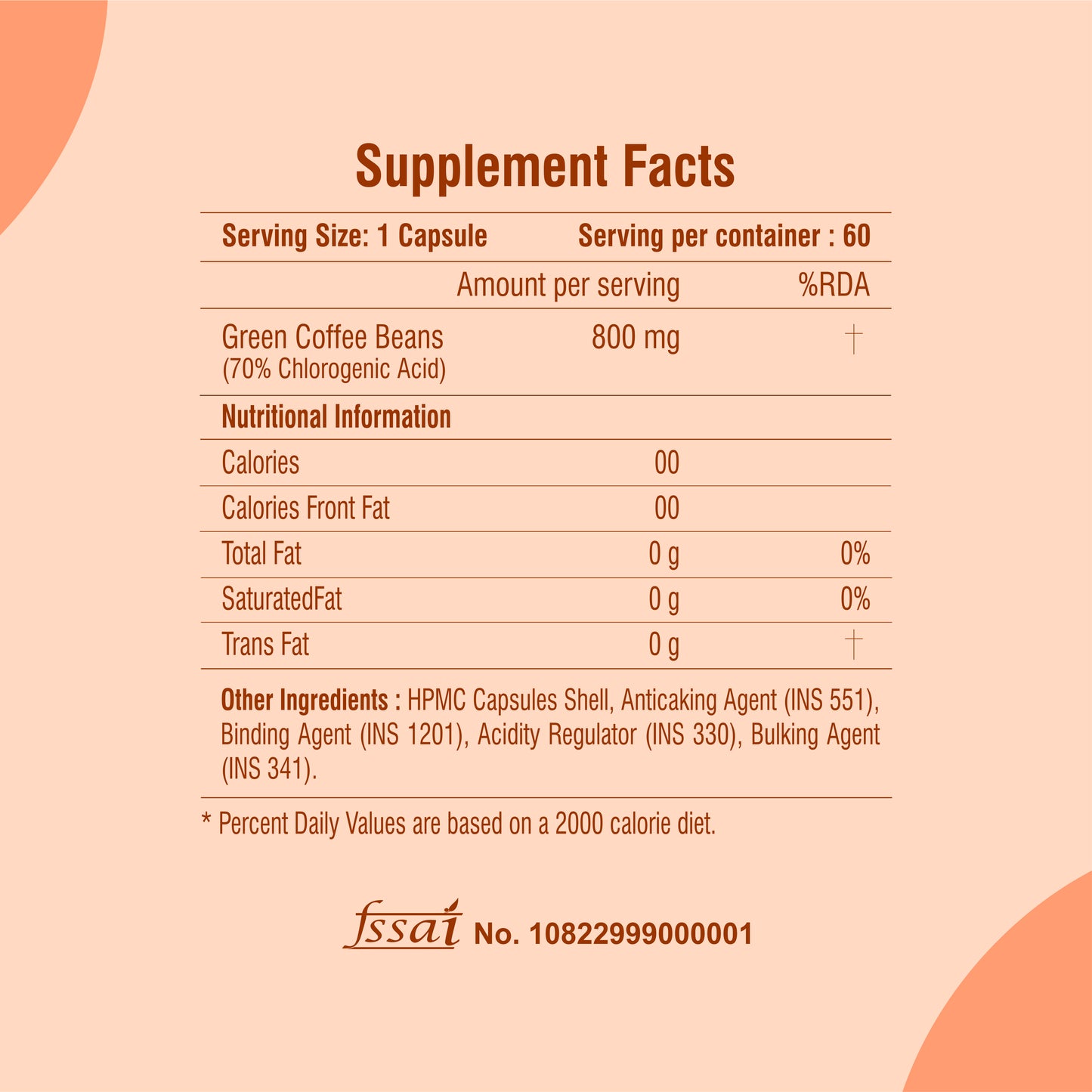 Raskam Green Coffee Bean 800 mg -60 Capsules with 50% CGA- Burns Extra Fat & Boosts Metabolism