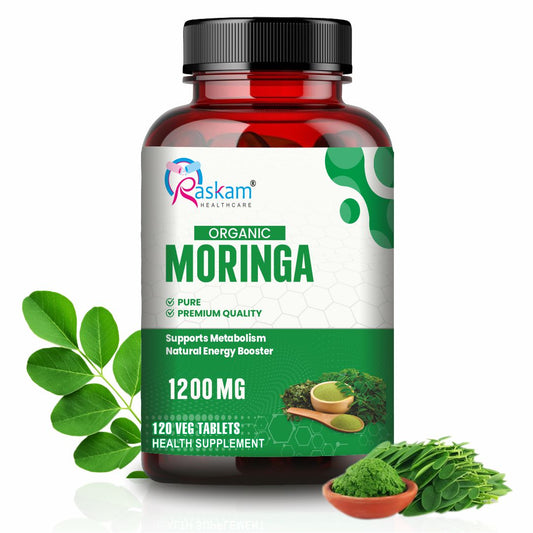 Raskam Organic Moringa Tablet with 1200mg moringa Leaves Extract | Moringa Powder Tablets for Immunity, Digestion & Energy | Moringa Leaves 120 Tablets