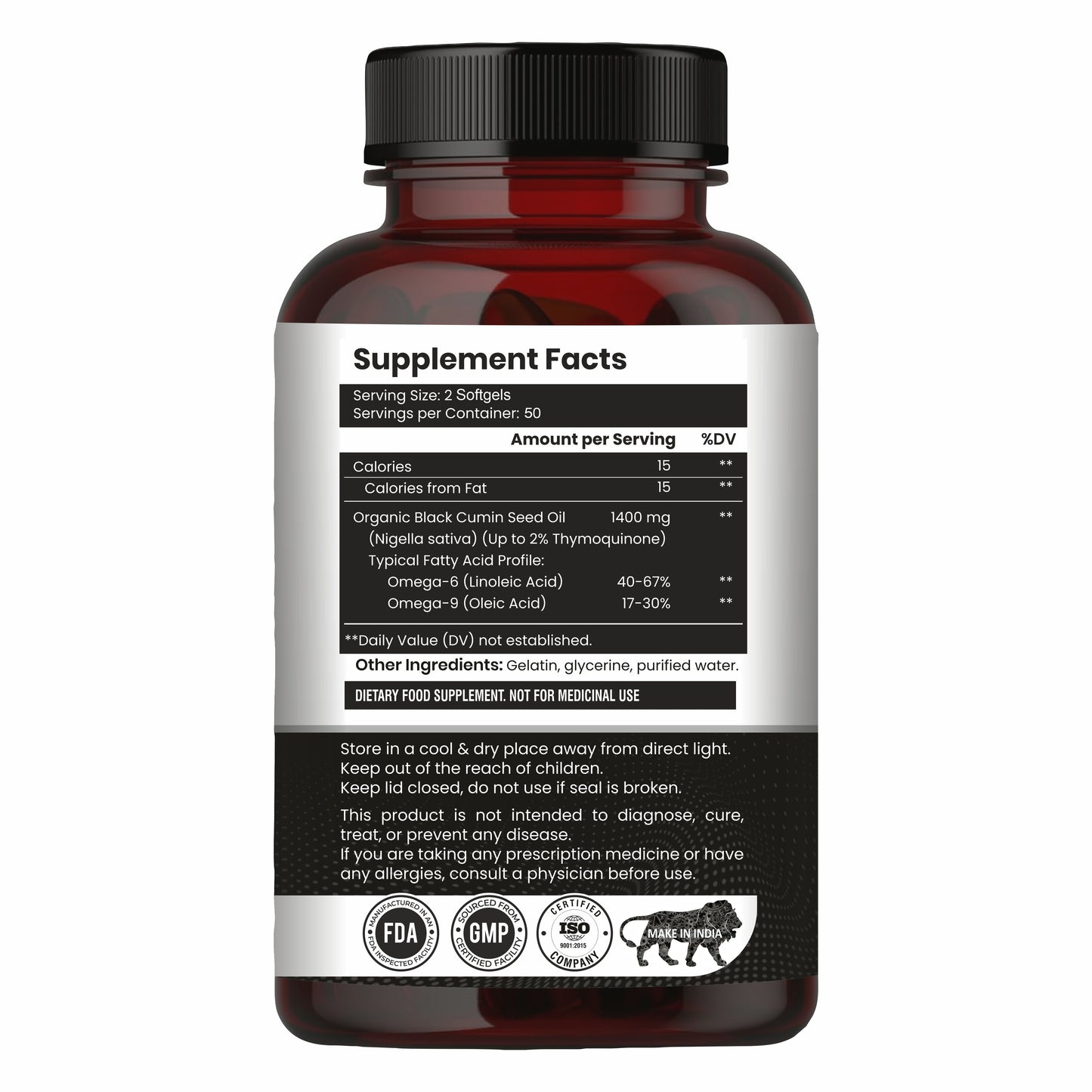 Raskam Black Seed Oil | Premium Cold Pressed Nigella Sativa 500mg | Heart, Skin & Joint Support | 60 Softgel