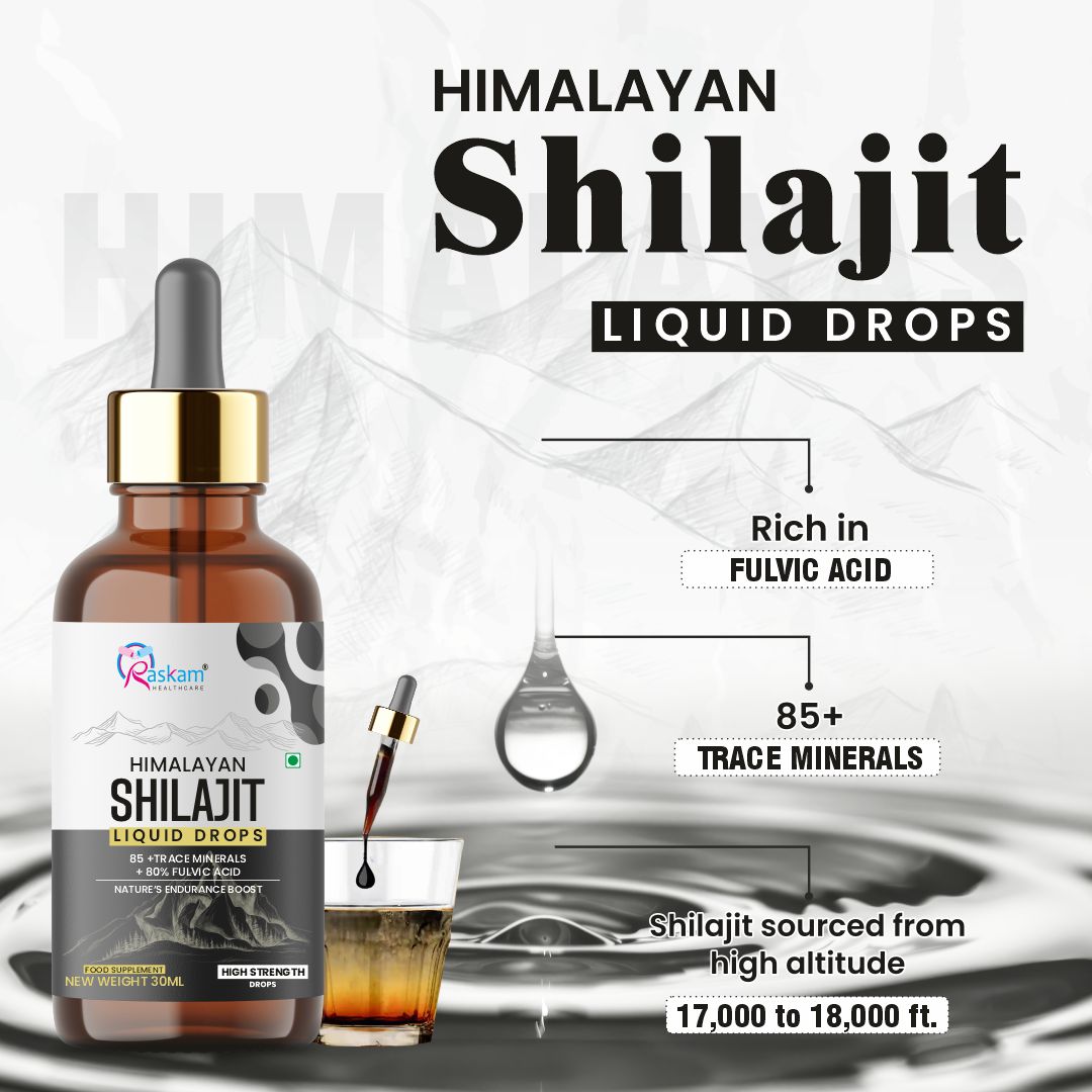 Raskam Pure Himalayan Shilajit liquid Drops - 30ml | Rich in Fulvic acid | Natural extract from Himalayas | 100% Pure Shilajit | Boosts Stamina And Energy | Boosts Stamina And Energy