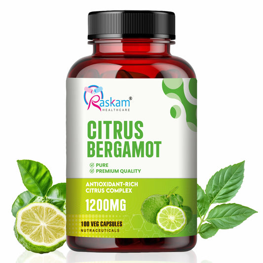 Raskam Citrus Bergamot 1200mg Supplement, 100 Veg Capsules, Antioxidant-Rich Complex for Heart Health and Immune Support