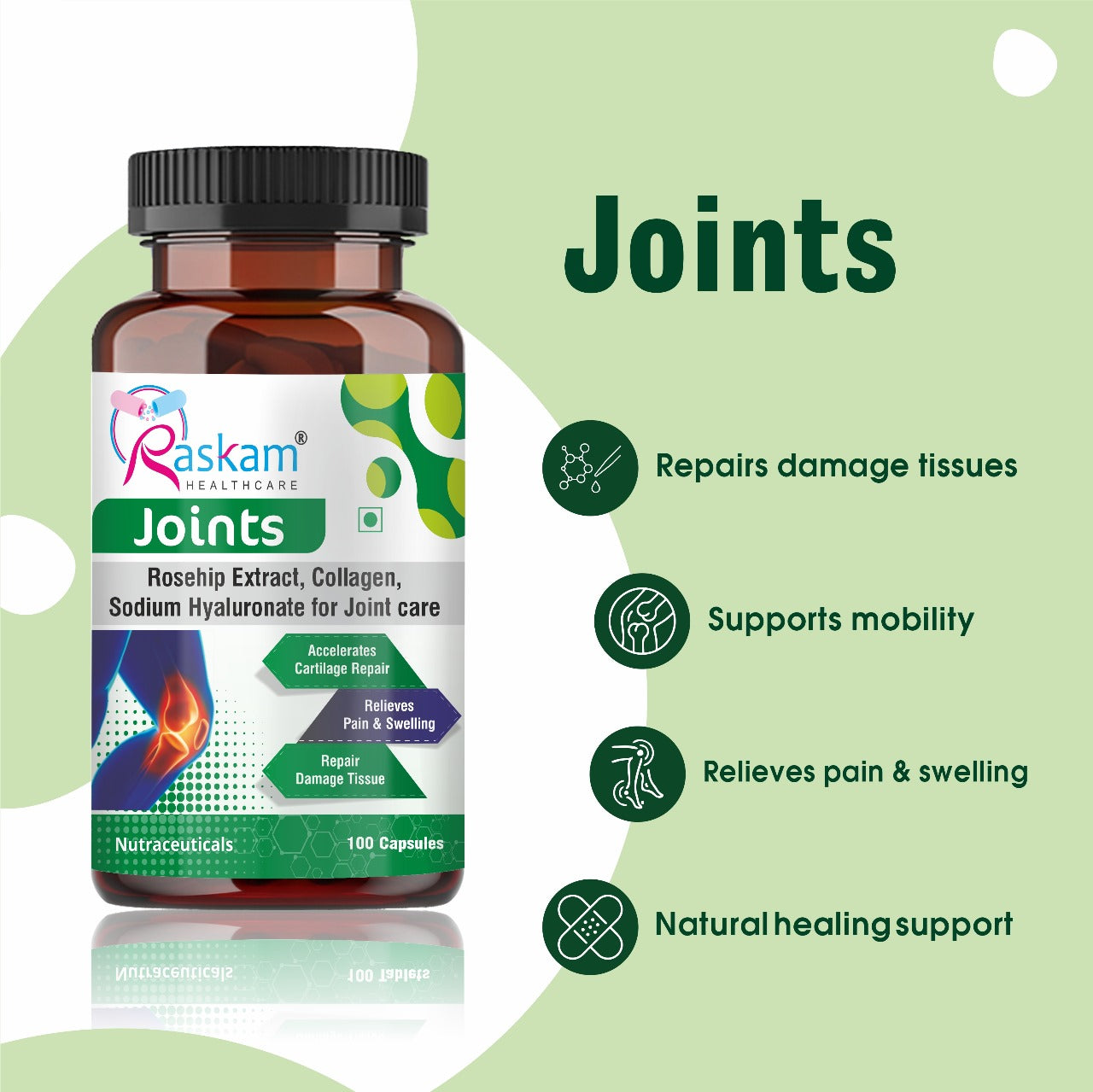Raskam Joints - 100 Capsules - Cartilage Joint and Bone Health
