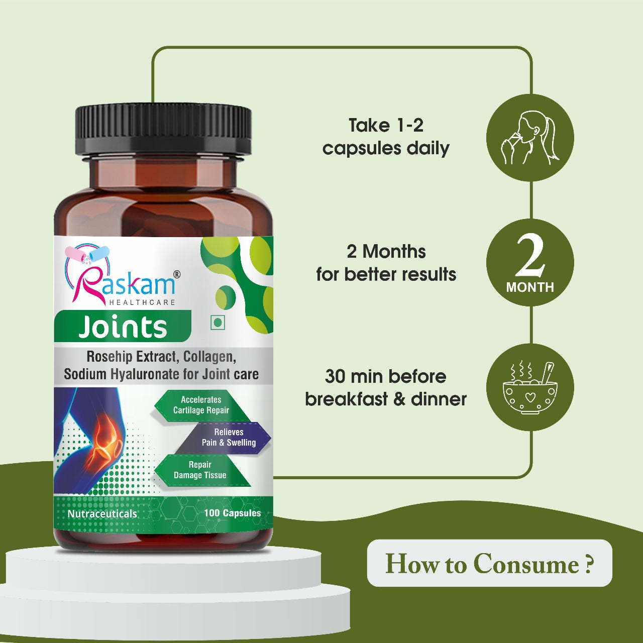 Raskam Joints - 100 Capsules - Cartilage Joint and Bone Health