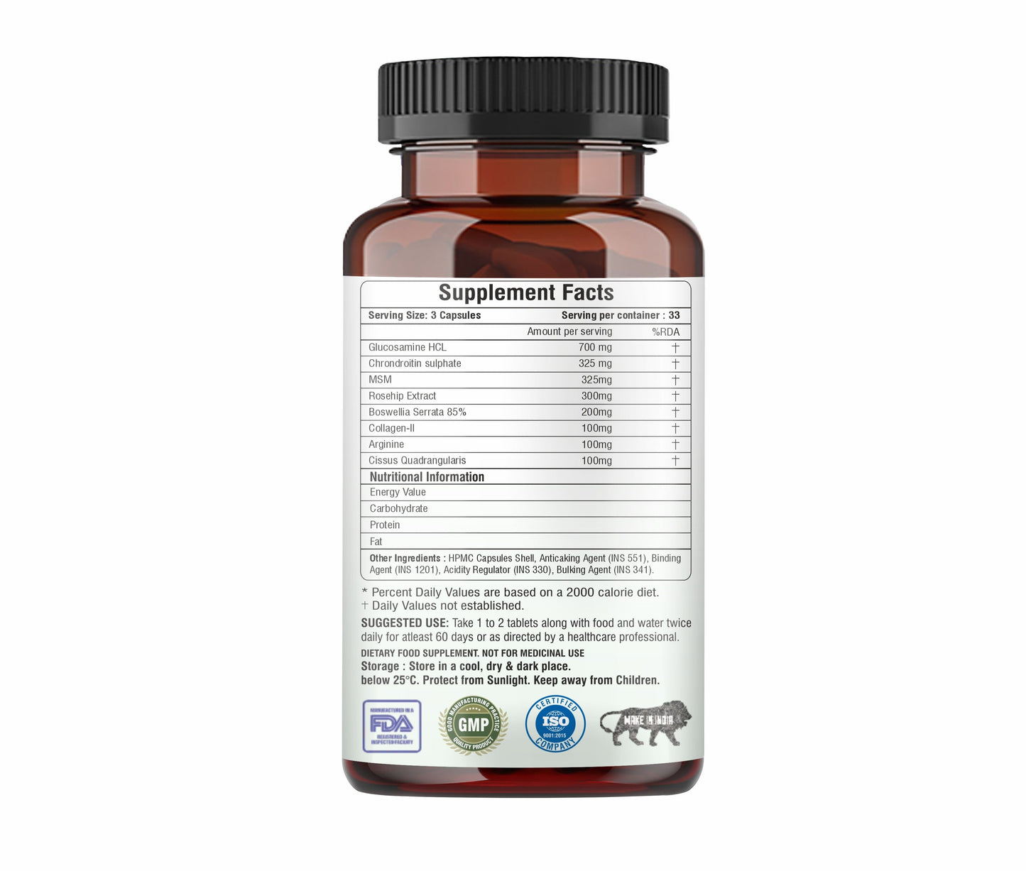 Raskam Joints - 100 Capsules - Cartilage Joint and Bone Health