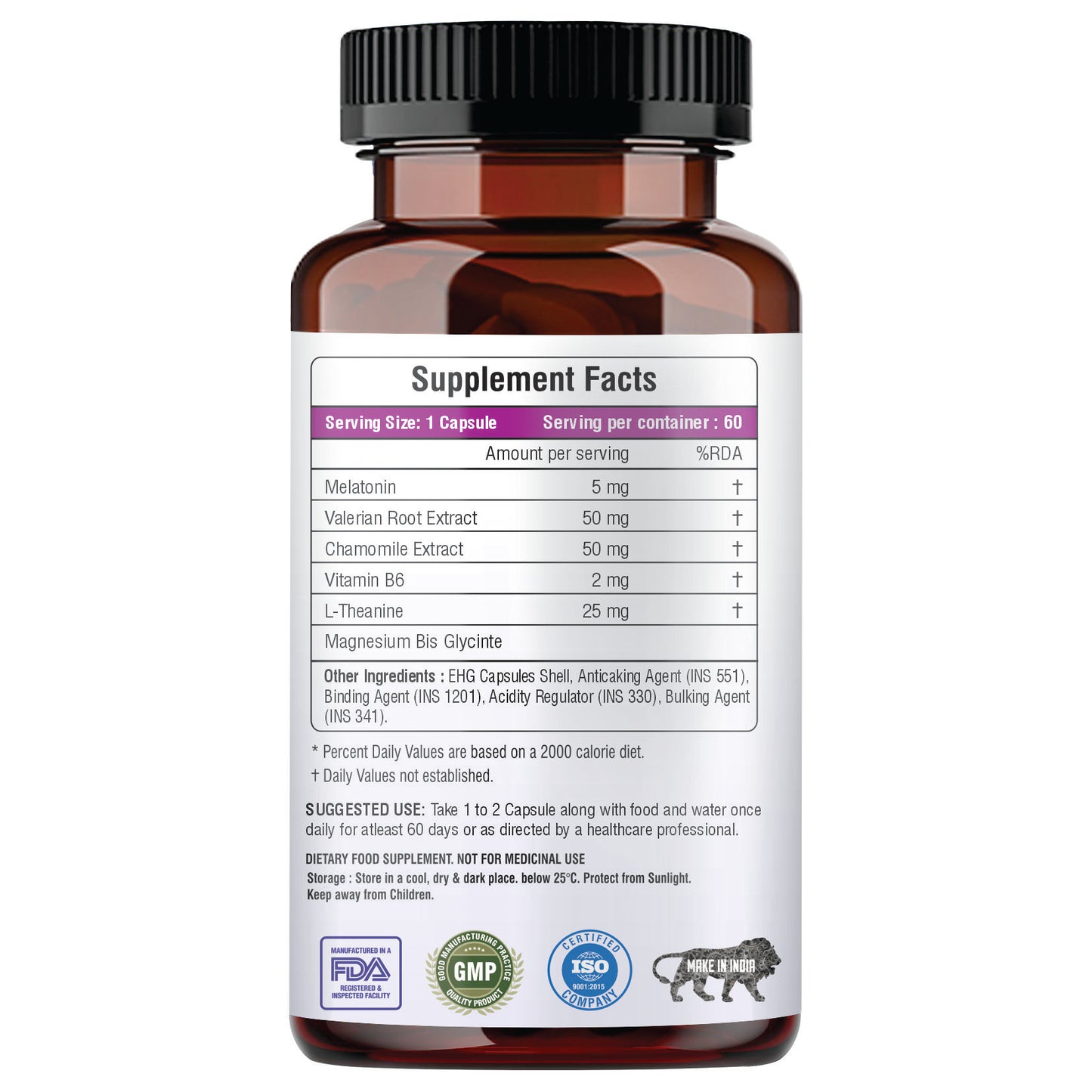 Raskam Melatonin 5mg- 100 capsules- Promotes Sleep and Relaxation