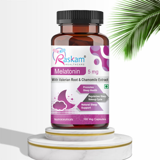 Raskam Melatonin 5mg- 100 capsules- Promotes Sleep and Relaxation