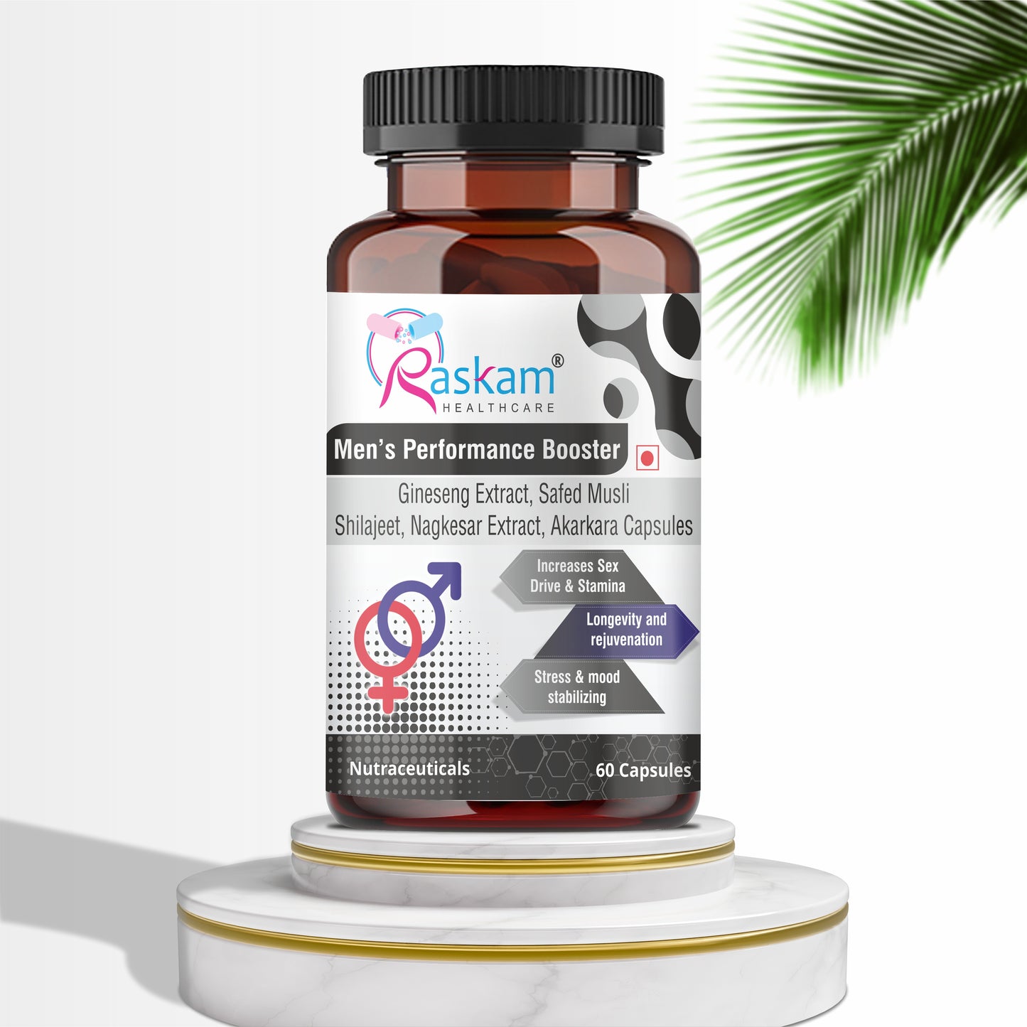 Raskam Men's Performance Booster 60 - Capsules - Improve Muscle Strength & Performance, Boost Energy for Men
