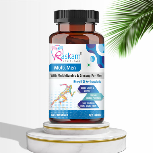 Raskam Multi Men - 100 Tablets-No.1 Multivitamin for Men with Panax Ginseng, Gingko Biloba & 29 vital Nutrients for Overall Health, Vitality , Strong Bones & Immunity