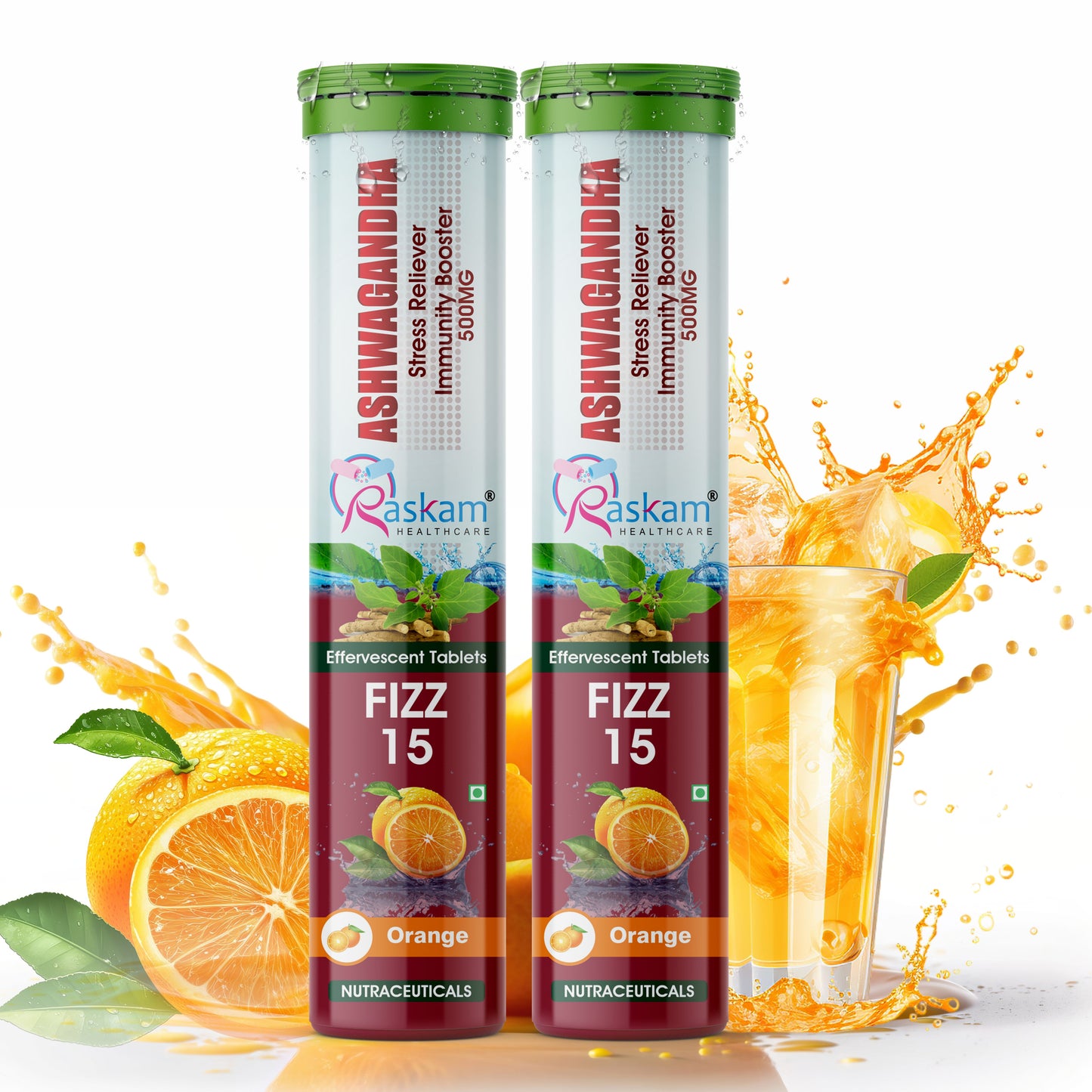 Raskam Ashwagandha Effervescent Tablets | Helps Relieve Stress & Anxiety, Mood Lifter, Immunity Booster - Elevate Your Wellness