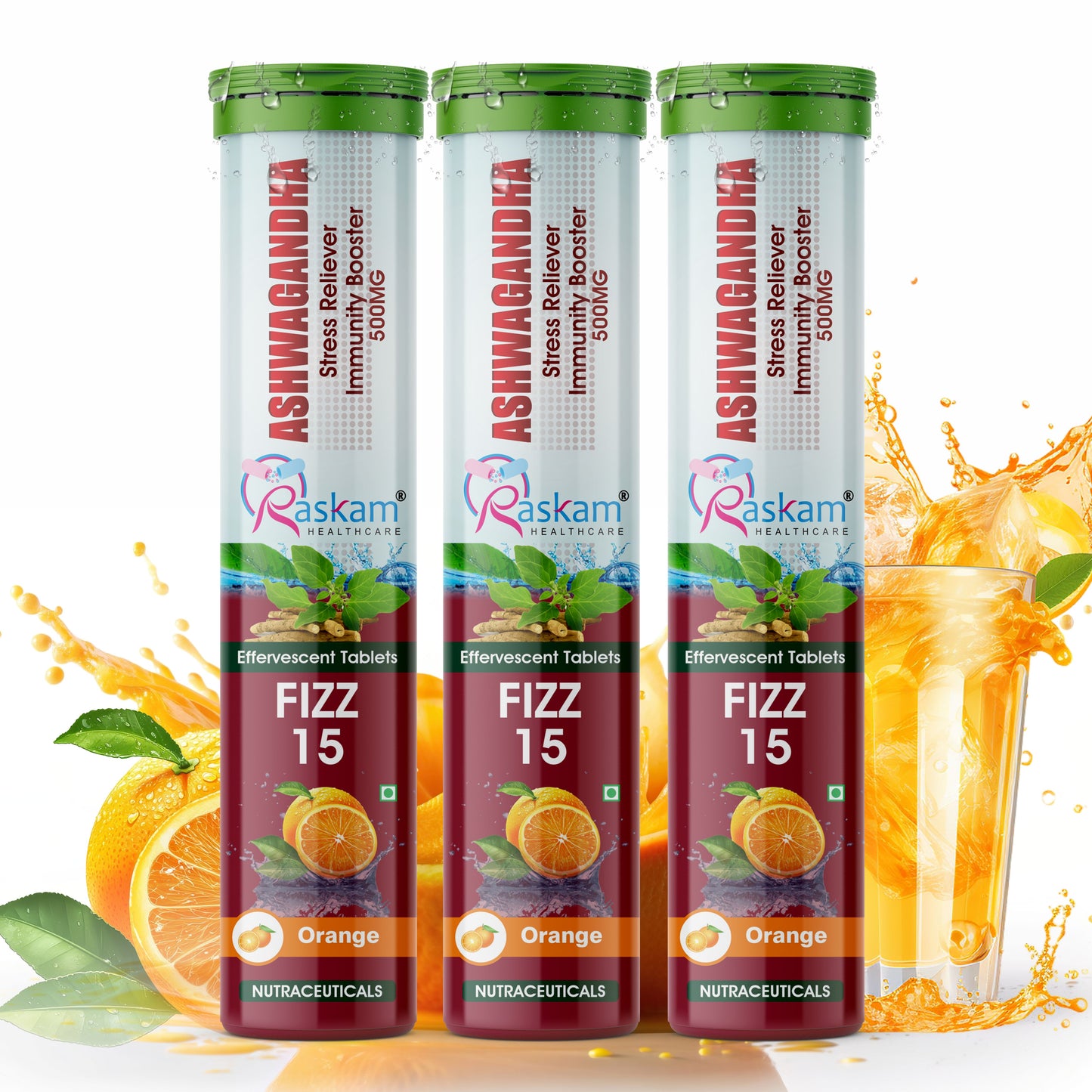 Raskam Ashwagandha Effervescent Tablets | Helps Relieve Stress & Anxiety, Mood Lifter, Immunity Booster - Elevate Your Wellness