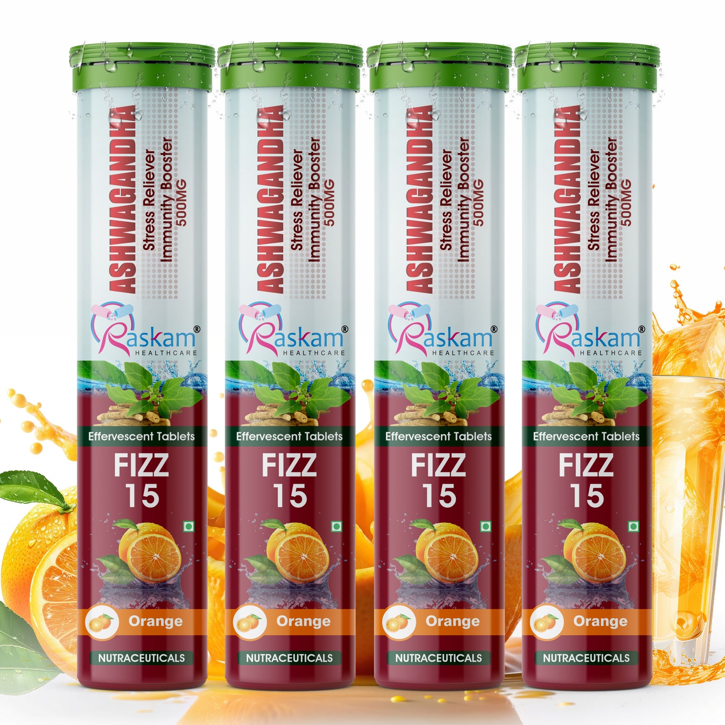 Raskam Ashwagandha Effervescent Tablets | Helps Relieve Stress & Anxiety, Mood Lifter, Immunity Booster - Elevate Your Wellness