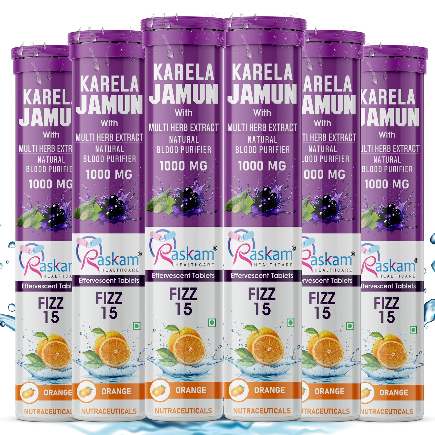 Raskam Karela Jamun with Multi Herb Extract Effervescent Tablets | Helps in High Sugar Condition | Promotes Healthy Glucose Metabolism | Diabetes Management | Boosts Digestive Health | Blue Raspberry Flavor 15 Fizz Tablets