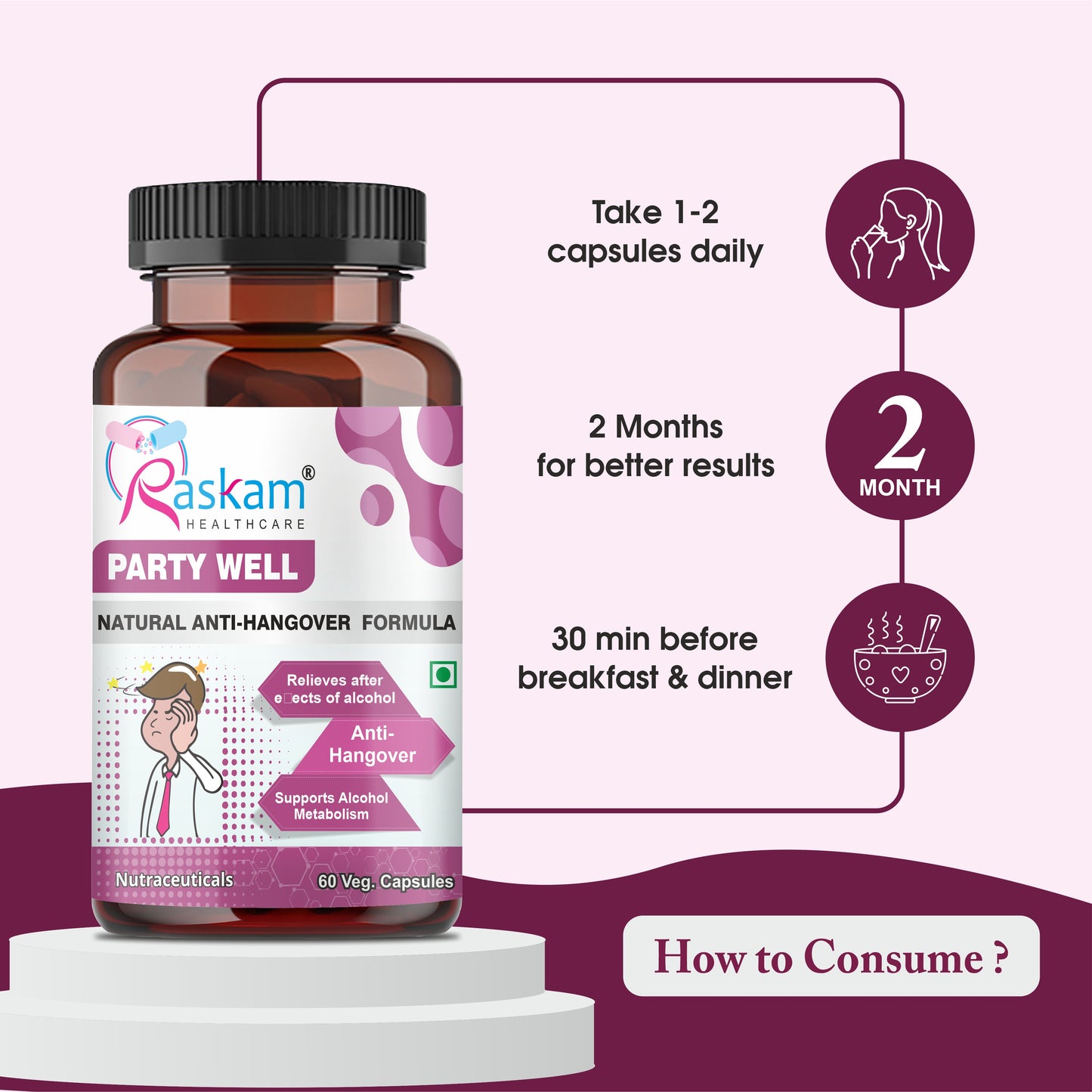 Raskam Party Well 60 Capsules- Anti Hangover Formula