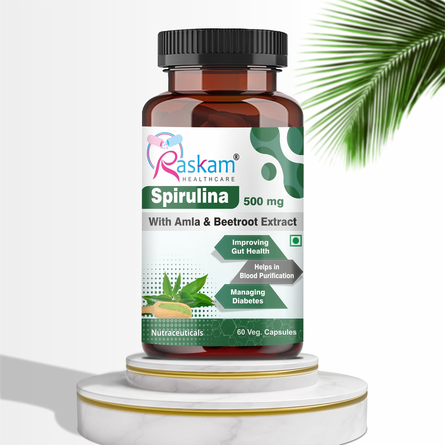 Raskam Spirulina-Super foods 60 capsules - Supports Weight Management & Boosts Immunity | For both Men & Women