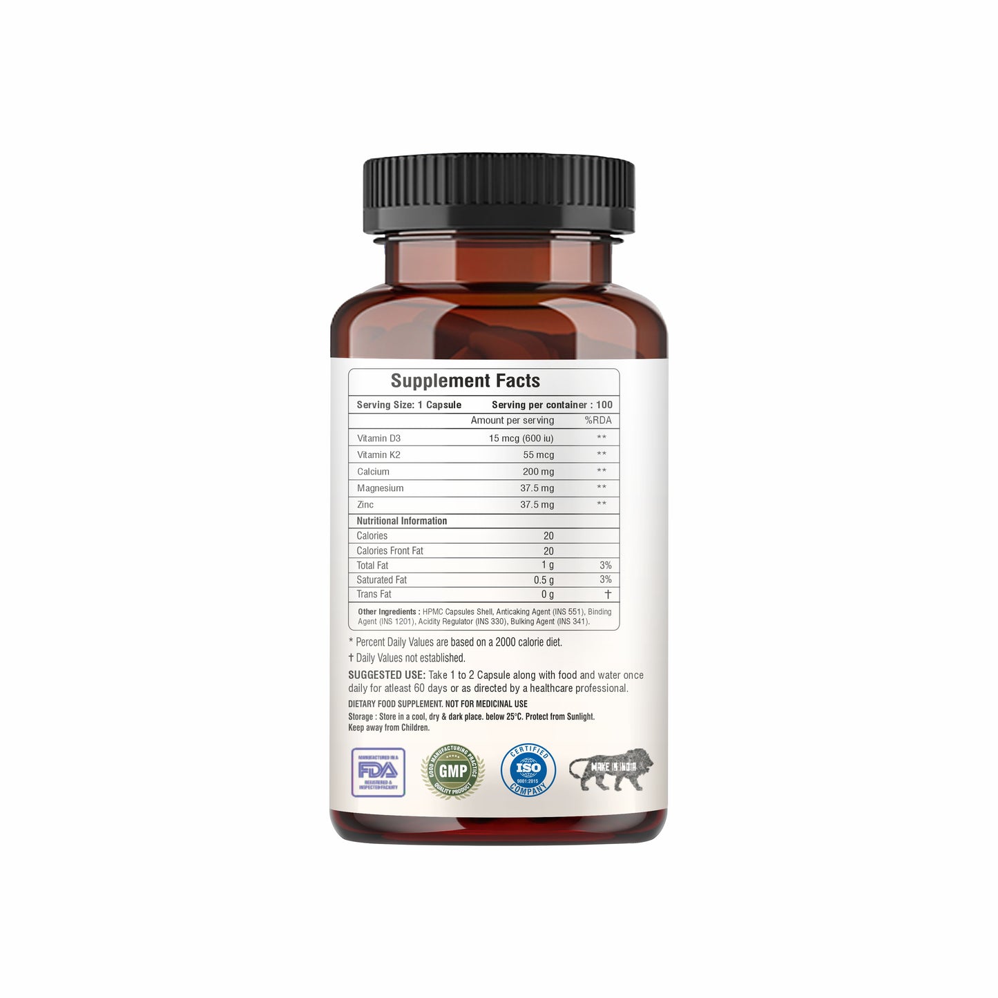 Raskam Vitamin D3 with K2- 100 capsules- Supports Stronger Immunity & Bone & Heart Health | Healthy Heart For Men And Women