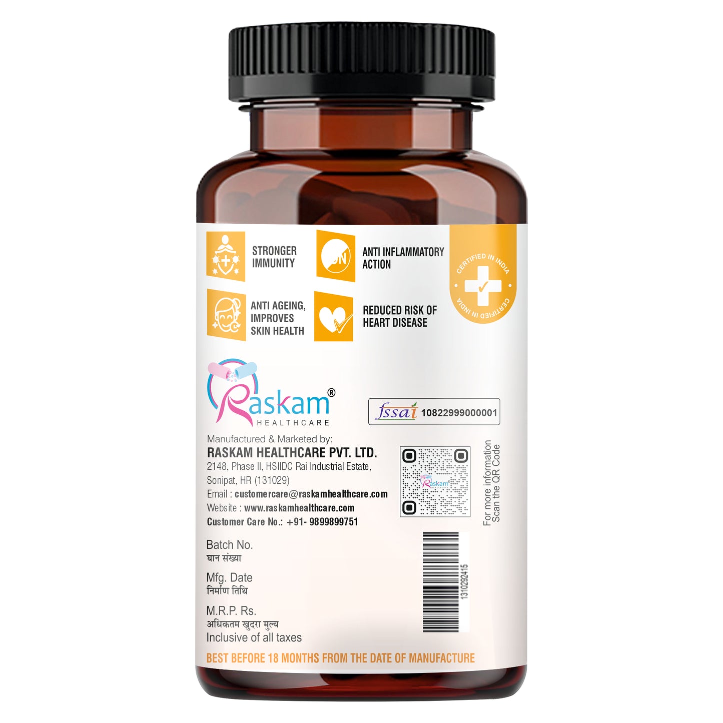 Raskam Vita C Plus - 100 Capsules - Antioxidant & Immune Support - Overall Health - Skin Anti-Ageing -Supports Healthy Skin & Joints