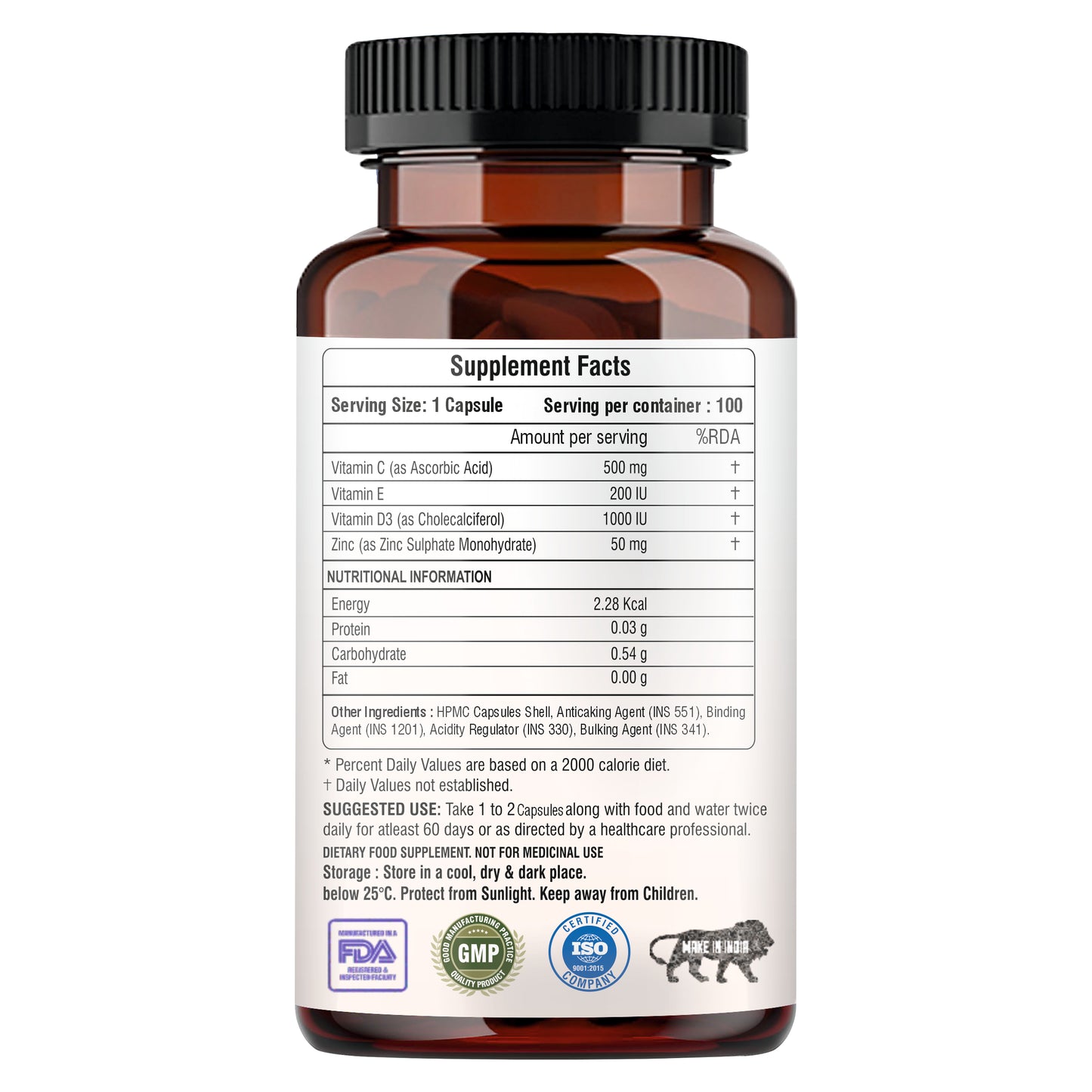 Raskam Vita C Plus - 100 Capsules - Antioxidant & Immune Support - Overall Health - Skin Anti-Ageing -Supports Healthy Skin & Joints