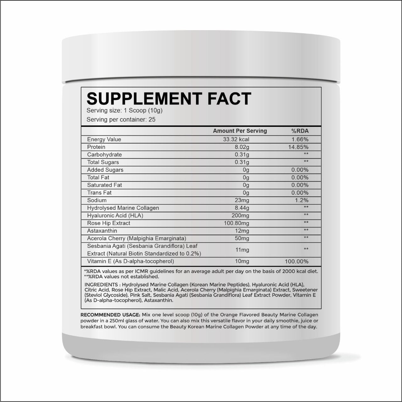 Raskam Beauty Collagen Powder for Men & Women | Collagen Powder with Biotin, Vitamins C & E for Hair, Nails, Skin Radiance & Anti-Aging Flav- Orange (250gm ,100gm)
