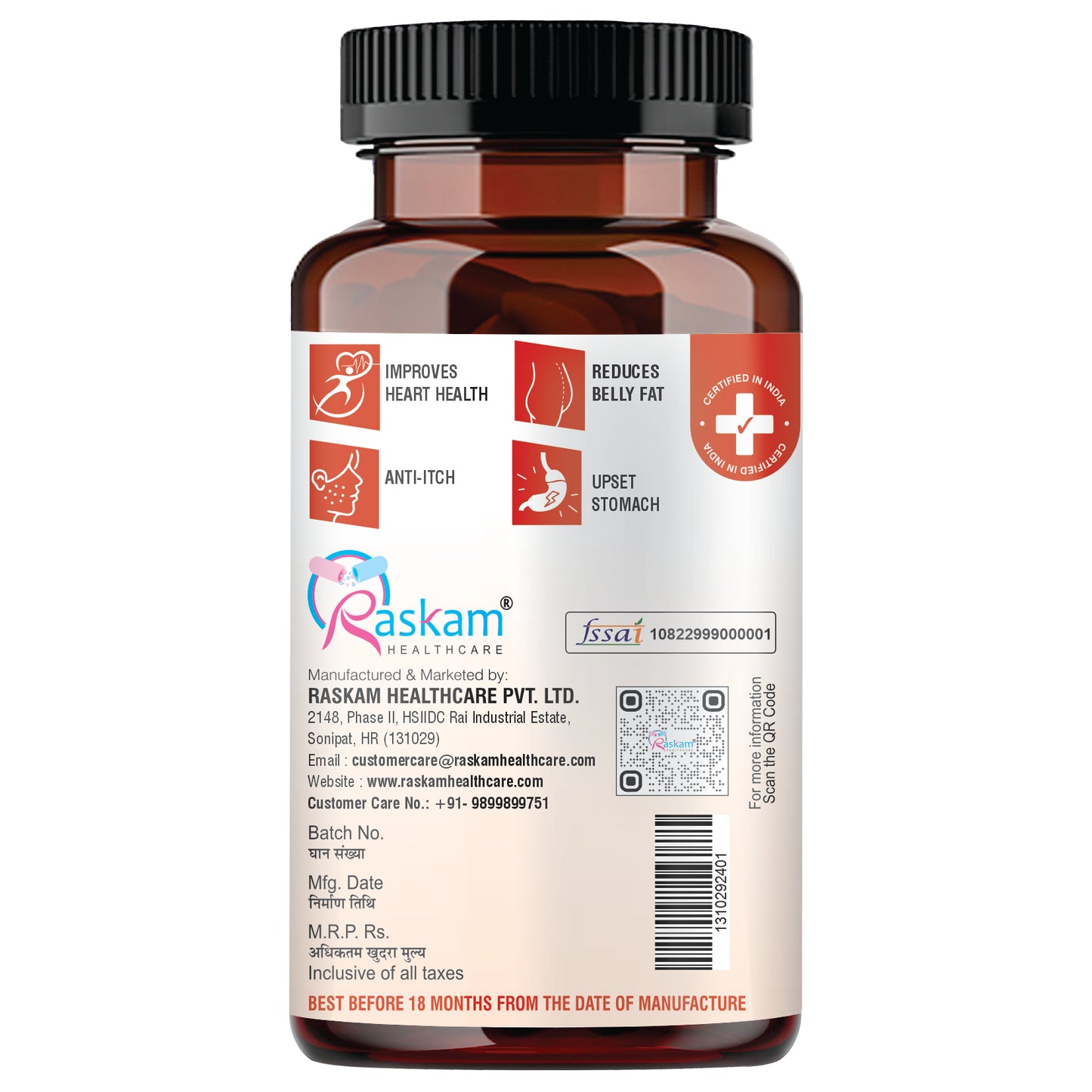 Raskam Apple Cider Vinegar- 100 Capsules- Easy Digestion & Weight Management