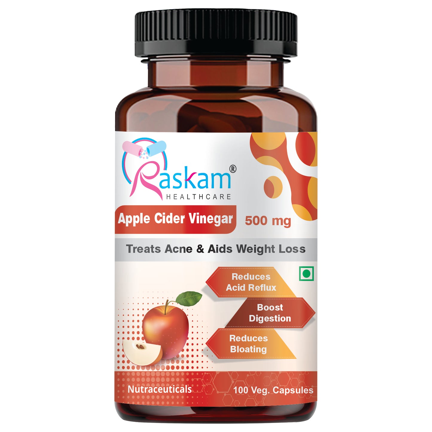 Raskam Apple Cider Vinegar- 100 Capsules- Easy Digestion & Weight Management