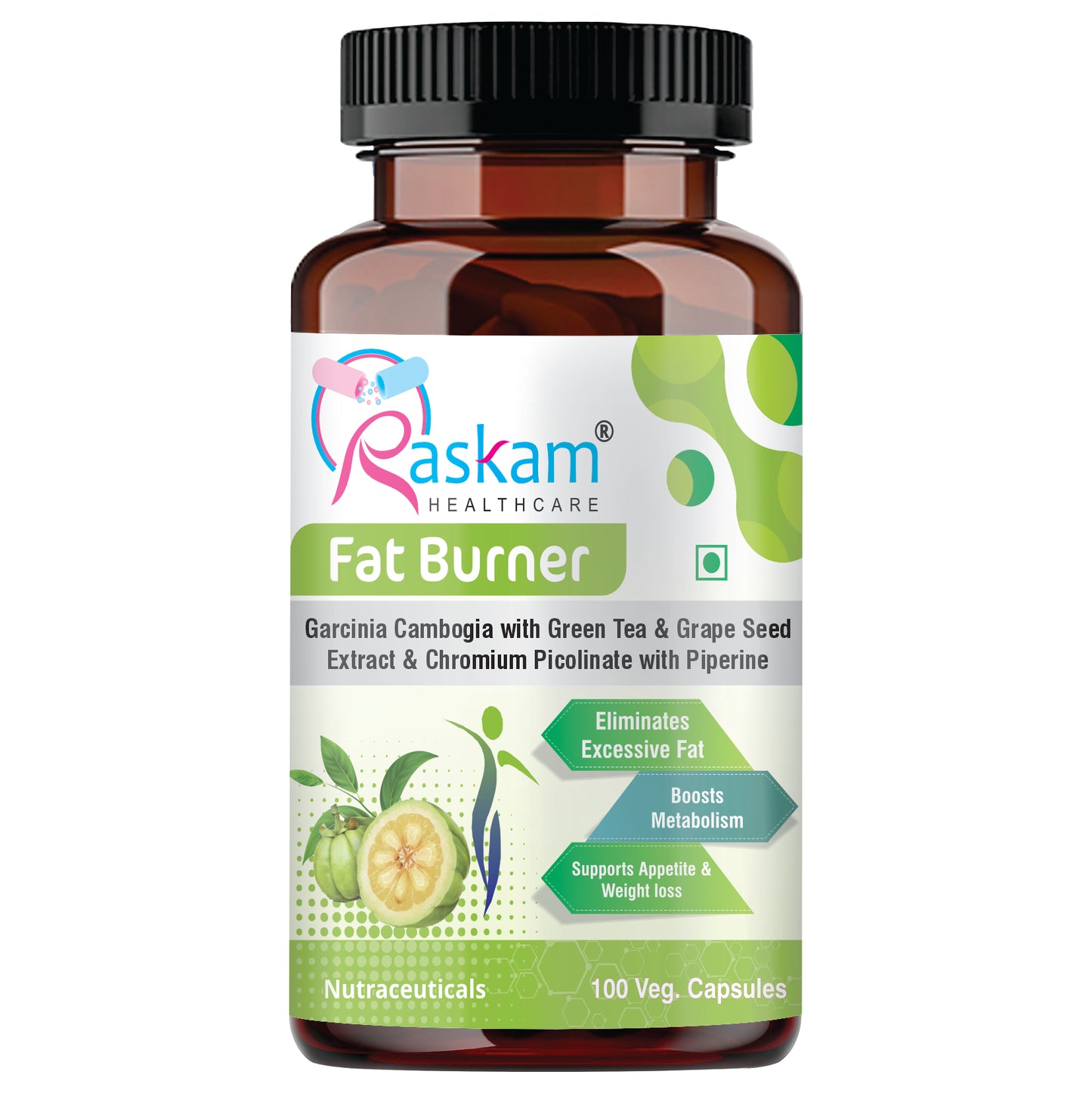 Raskam Fat Burner - 100 Capsules- Weight Loss Supplement with Garcinia Cambogia, Green Coffee Beans Green Tea Extract Metabolism Booster Belly Fat Burner for Men & Women