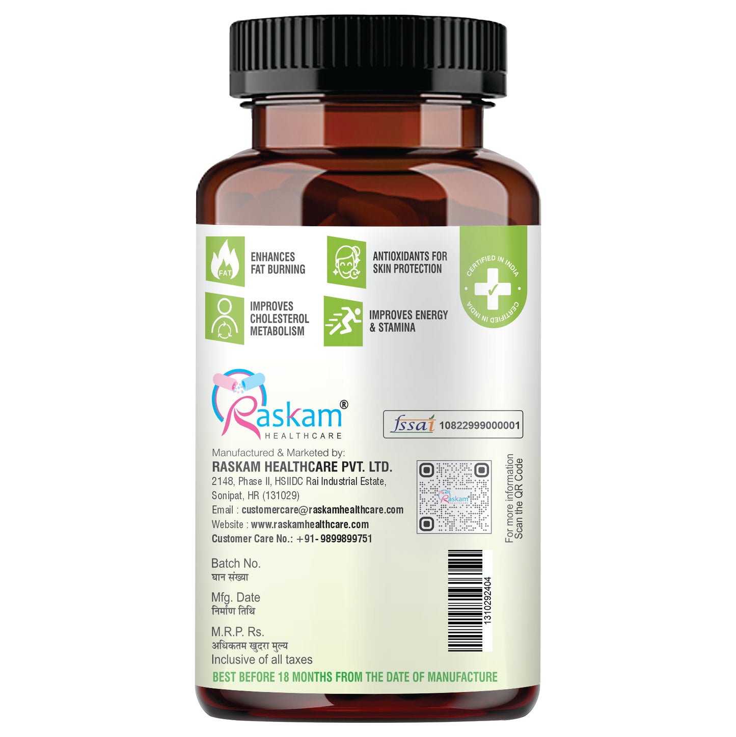 Raskam Fat Burner - 100 Capsules- Weight Loss Supplement with Garcinia Cambogia, Green Coffee Beans Green Tea Extract Metabolism Booster Belly Fat Burner for Men & Women